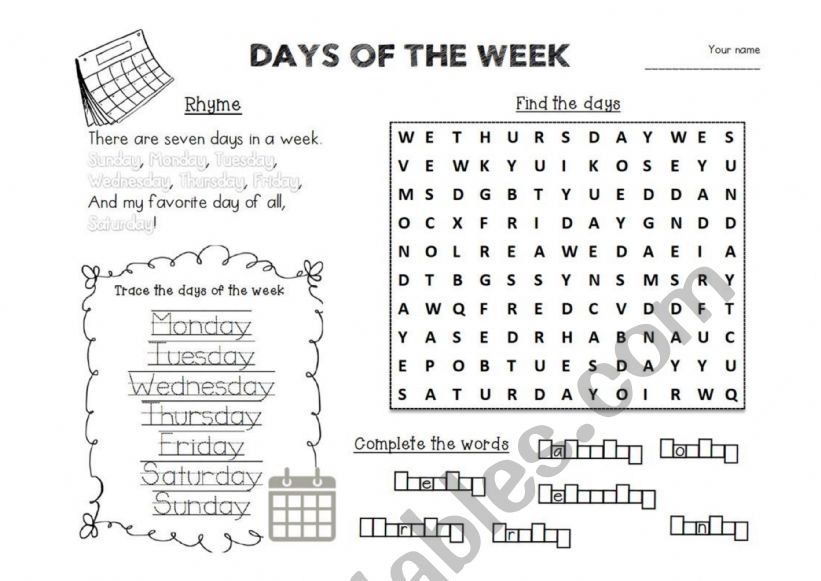 Days of the week worksheet