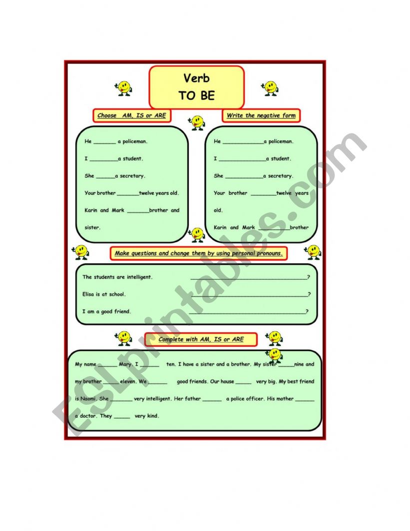 Verb to be worksheet