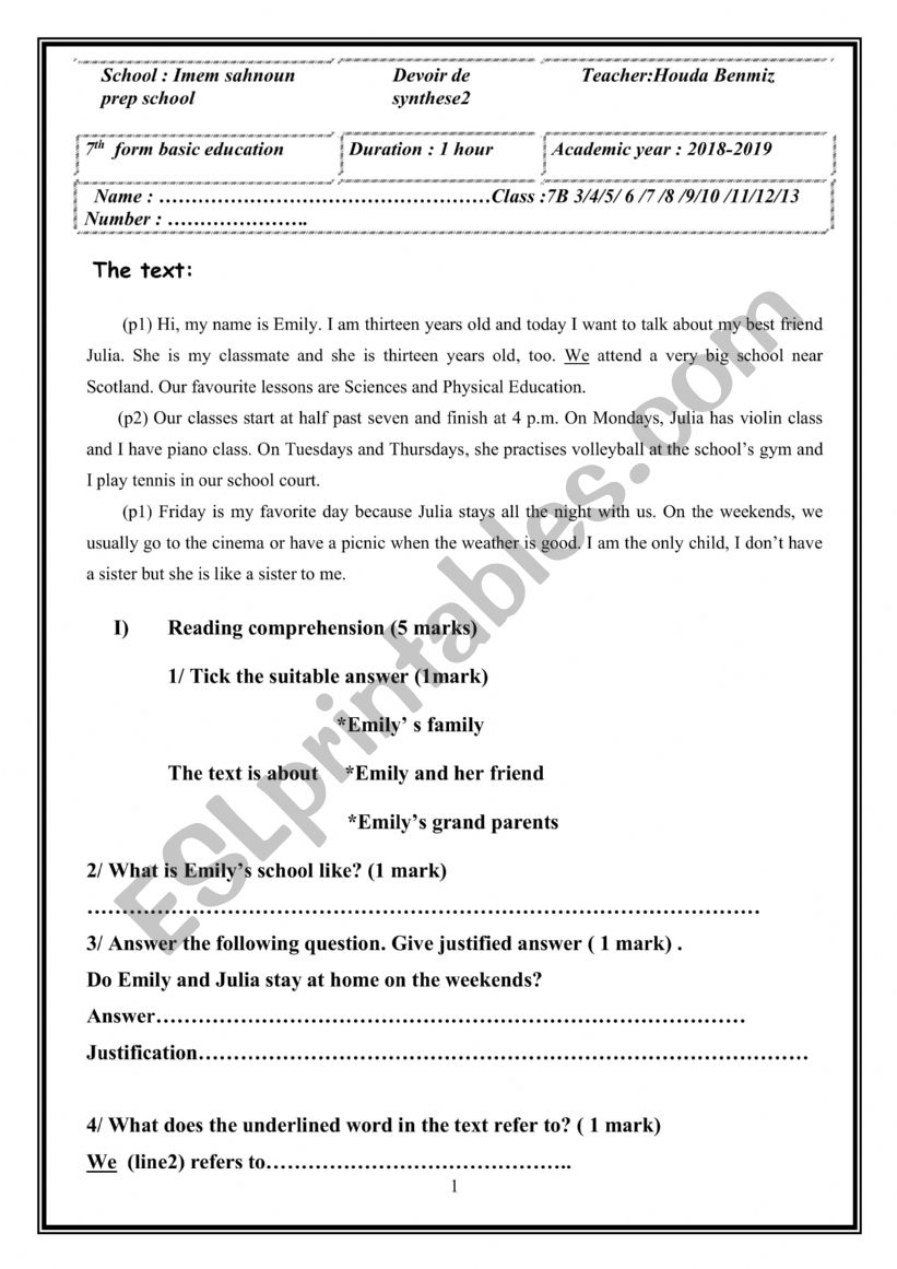 synthese3 7th worksheet