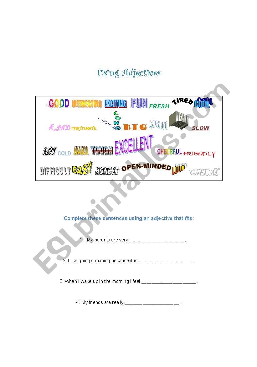 Adjectives worksheet