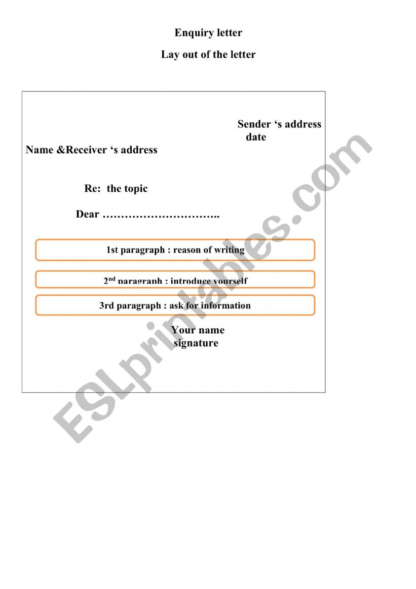 enquiry letter worksheet