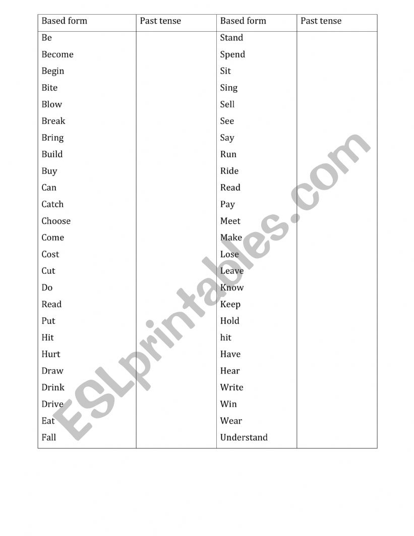 Past tense exercise worksheet