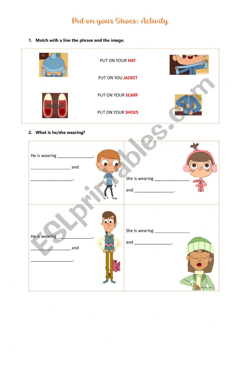 Put on your shoes- Activity worksheet
