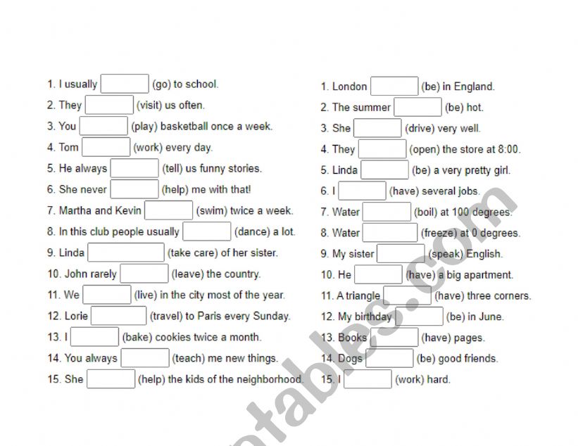 present verbs worksheet