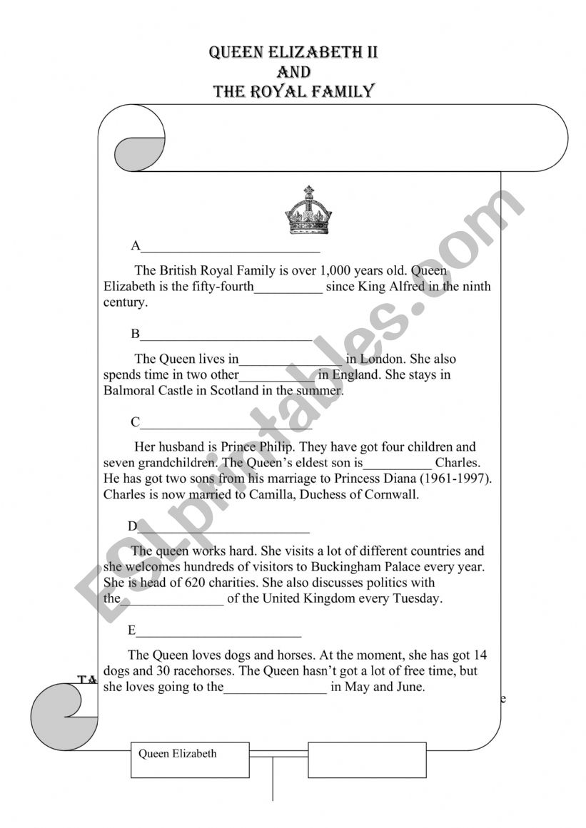 Royal Family worksheet