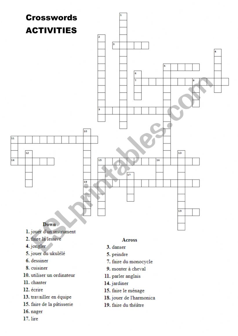 Crosswords activities and hobbies