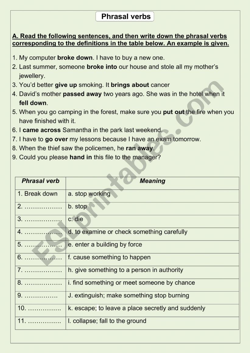 phrasal verbs worksheet