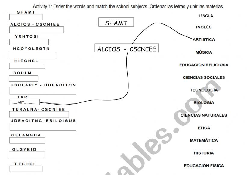 school subjects worksheet