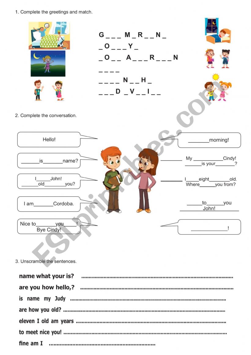 Greetings and introductons worksheet