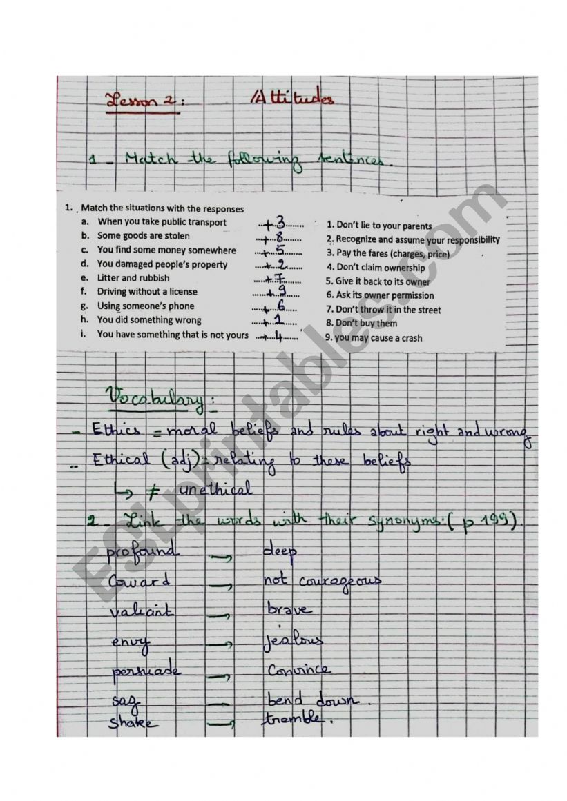 Lesson 2 - Attitudes worksheet