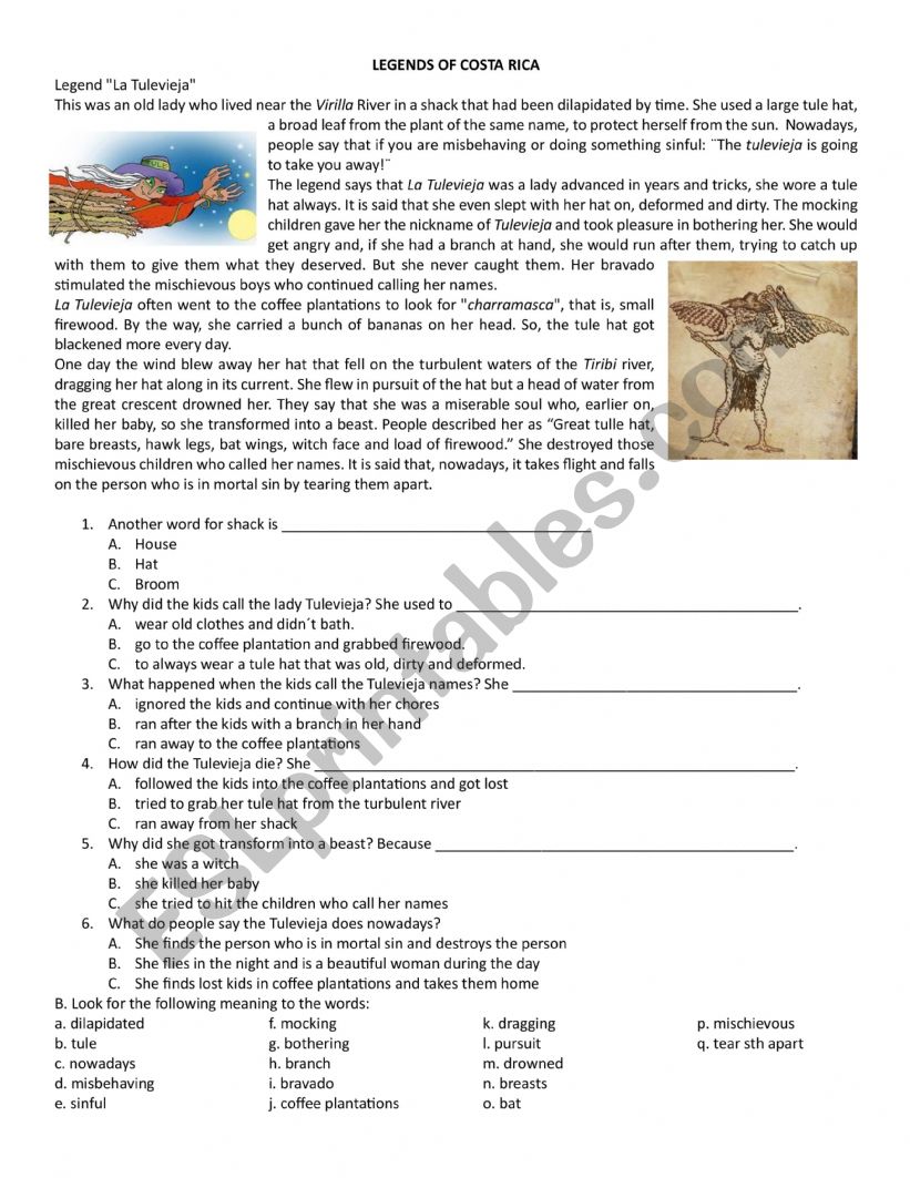 Legends of Costa Rica worksheet