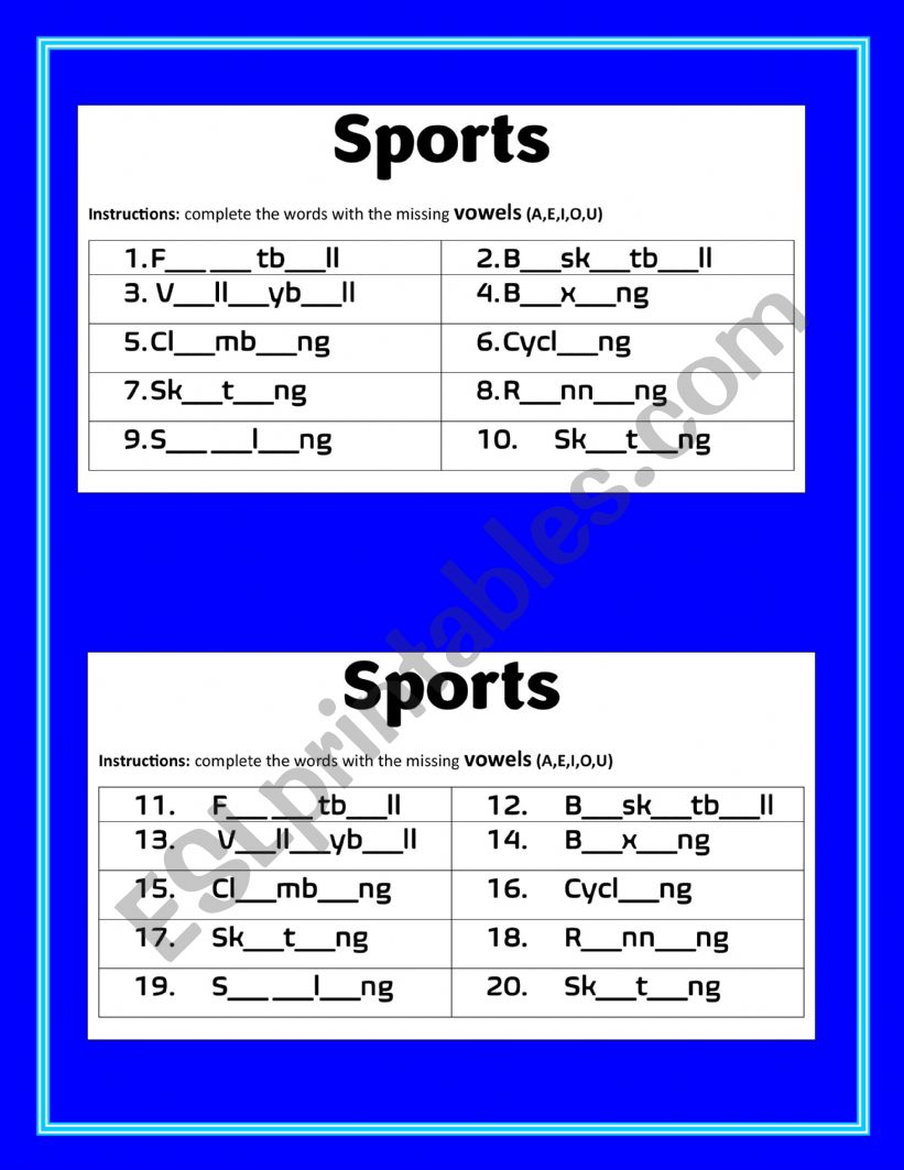 Sports  worksheet