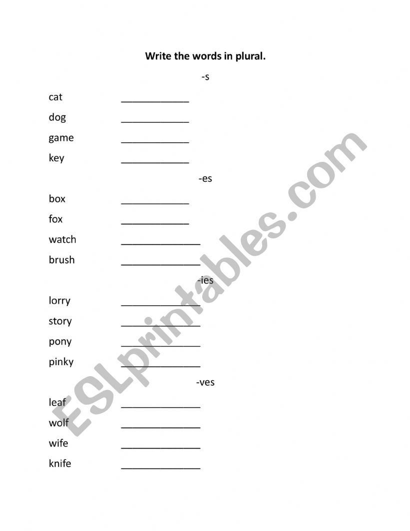 Regular Plural of Nouns worksheet