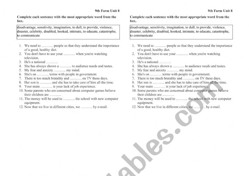 Mass Media worksheet