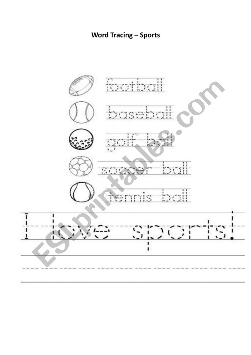 Word Tracing - Sports worksheet