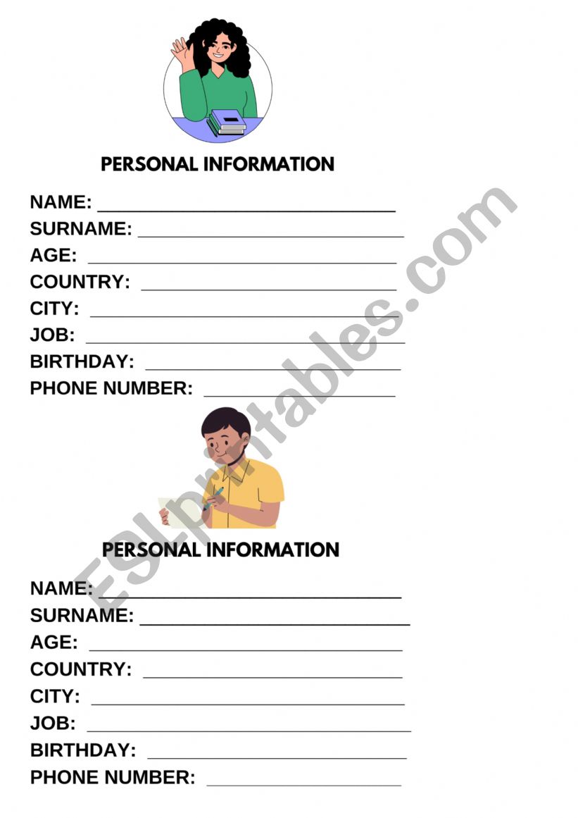 Personal Information Tag worksheet