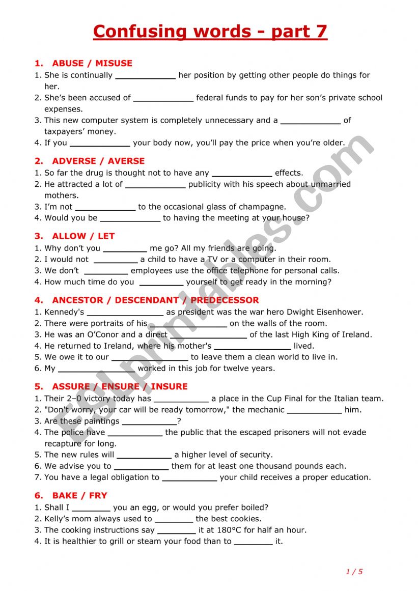 Confusing words - part 7 worksheet
