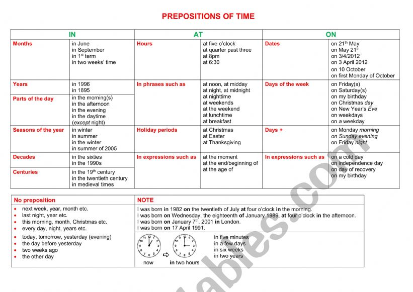 Prepositions of Time worksheet