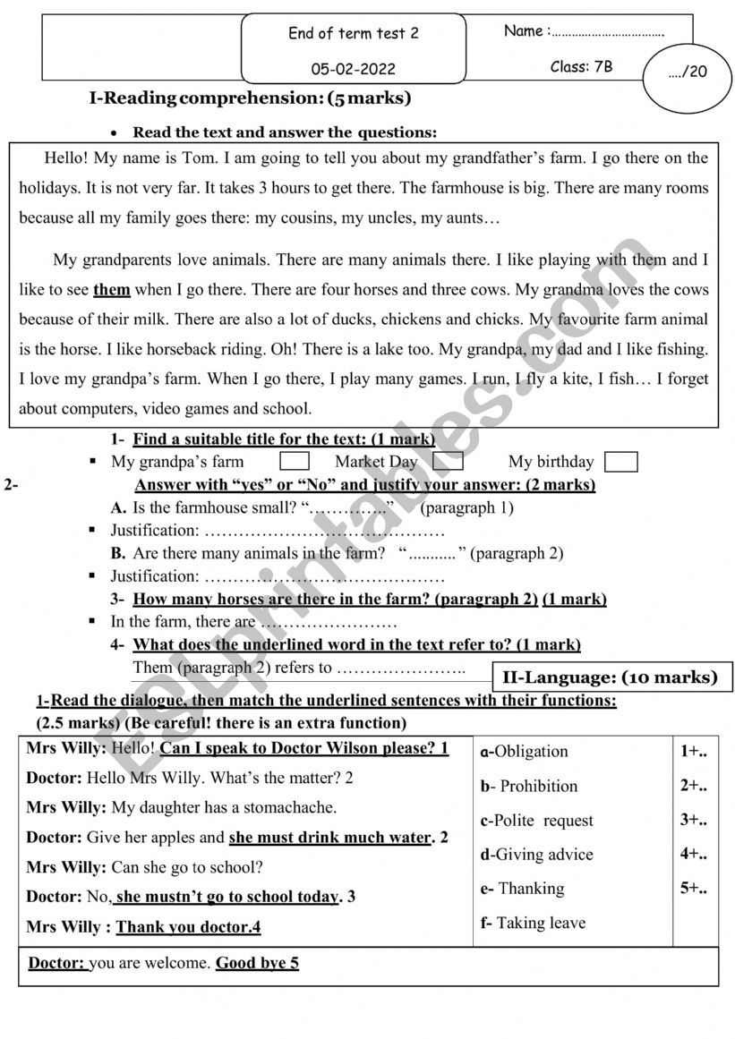 end of term test2 worksheet