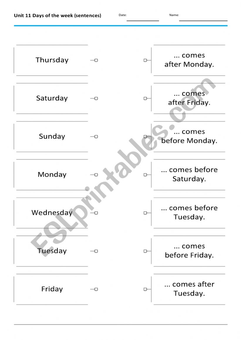 Days of the week worksheet