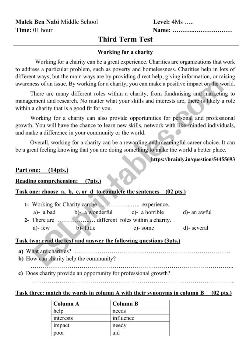 Charity worksheet