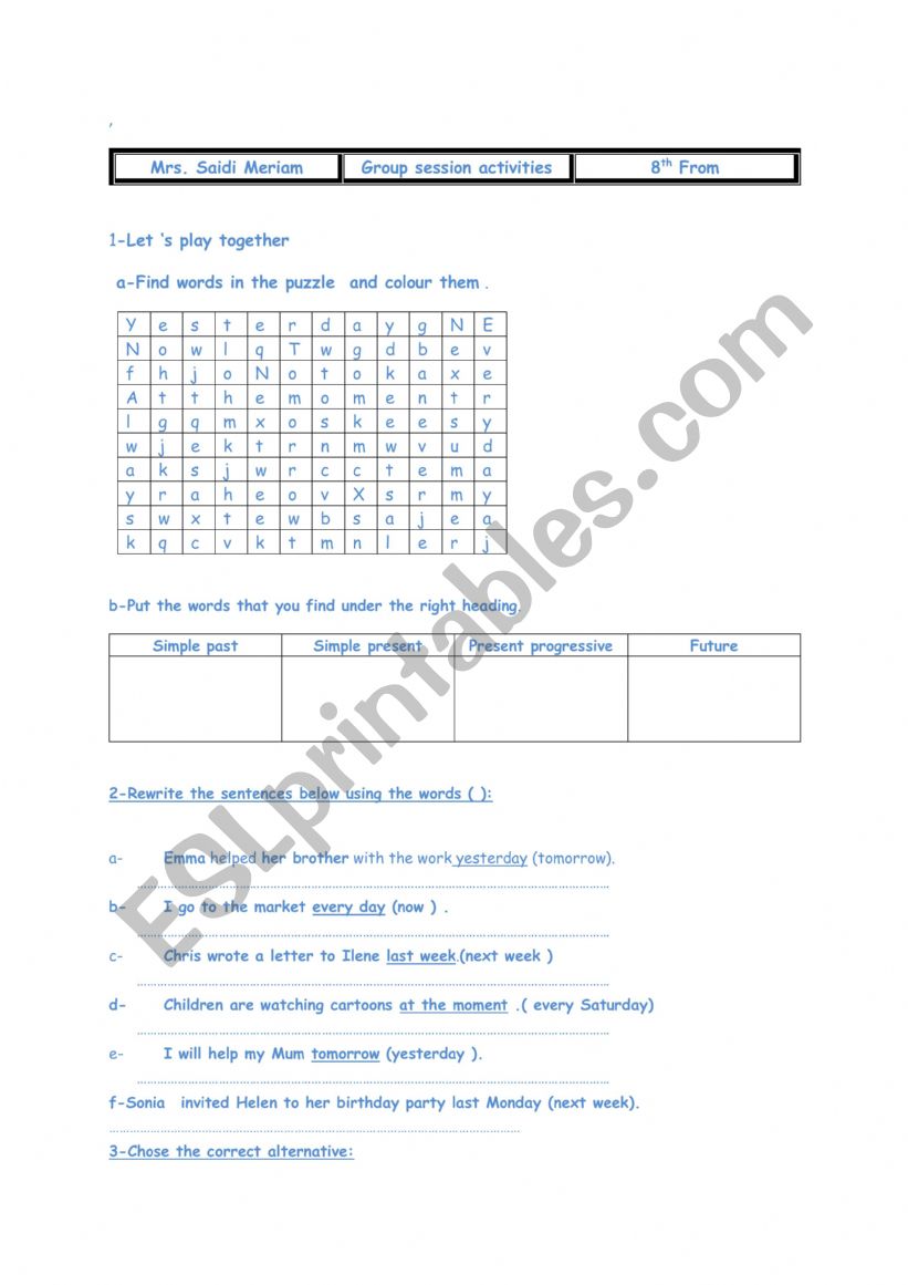 group session 8th form  worksheet