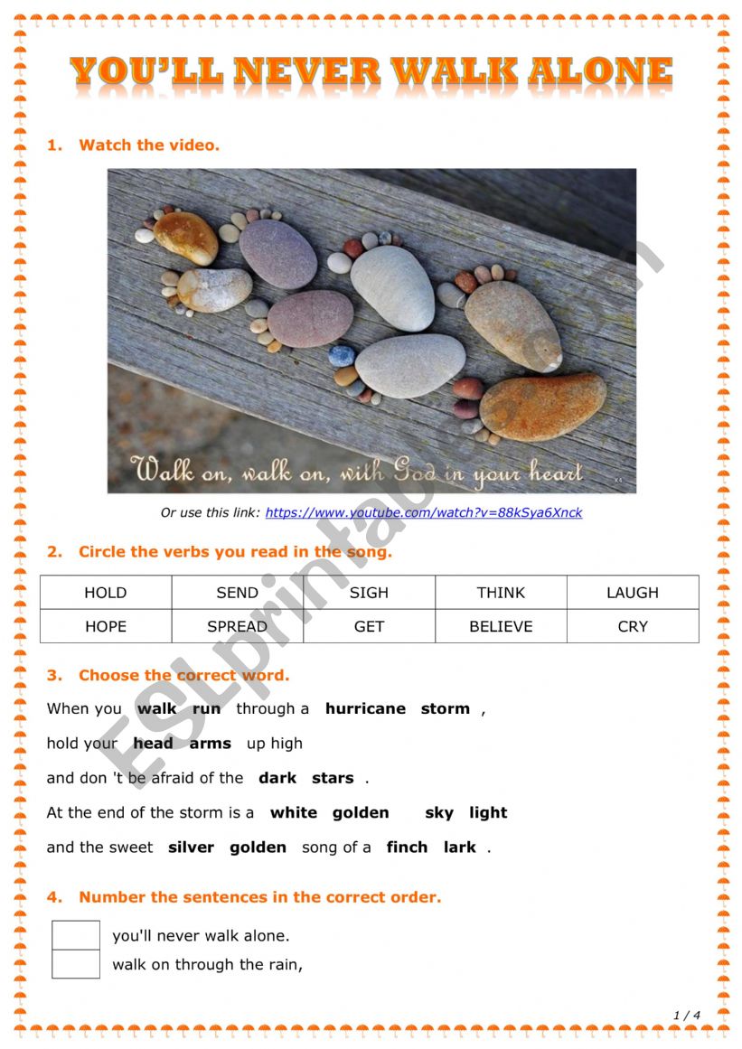 YouÃ¯Â¿Â½ll never walk alone worksheet