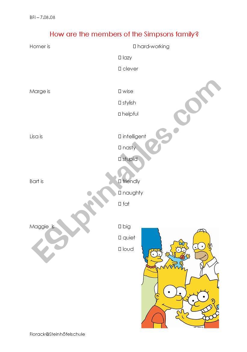 Simpsons- adjectives worksheet