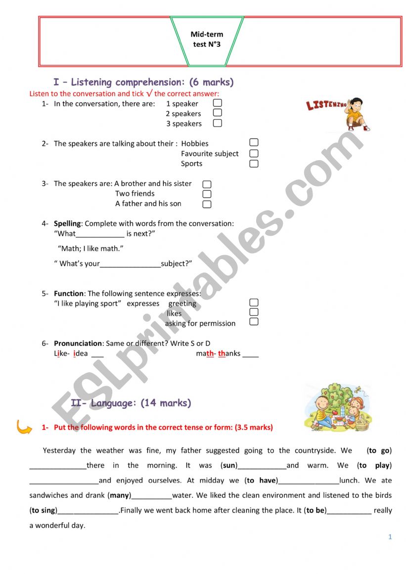 3rd term mid-term test 7th formers