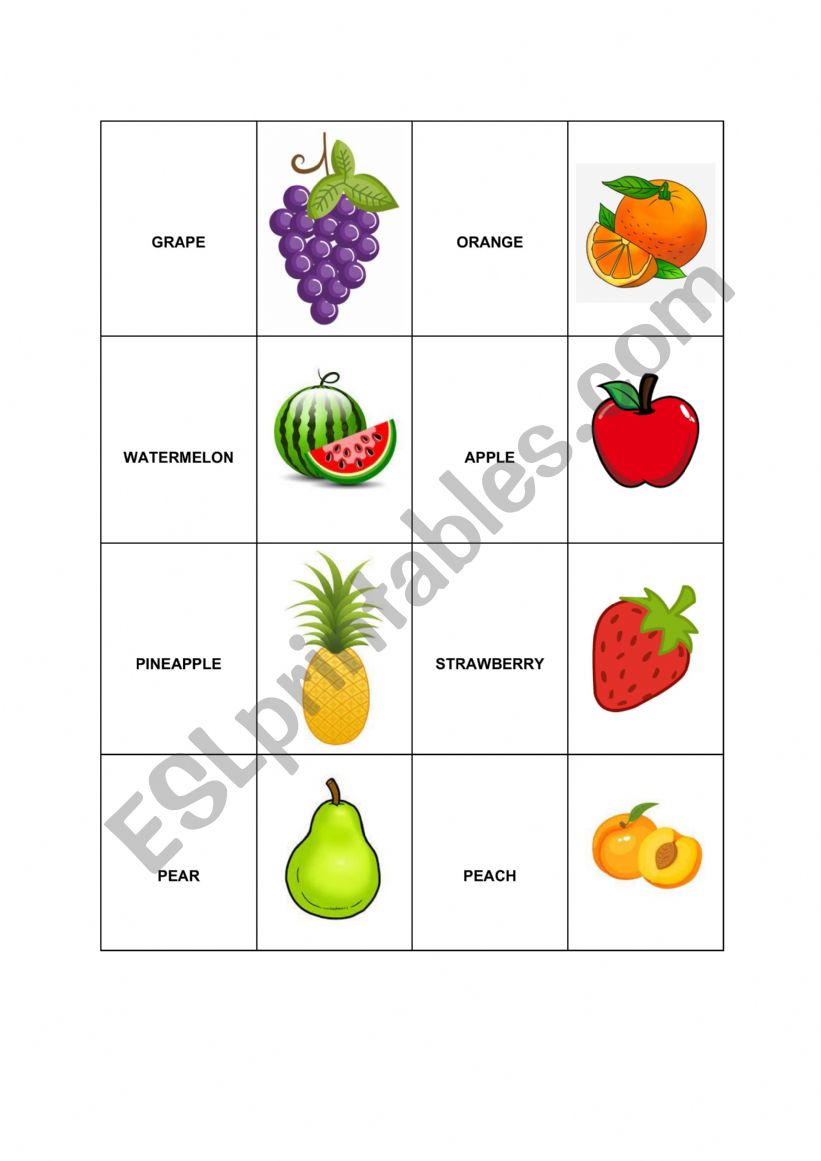 memory game fruits worksheet