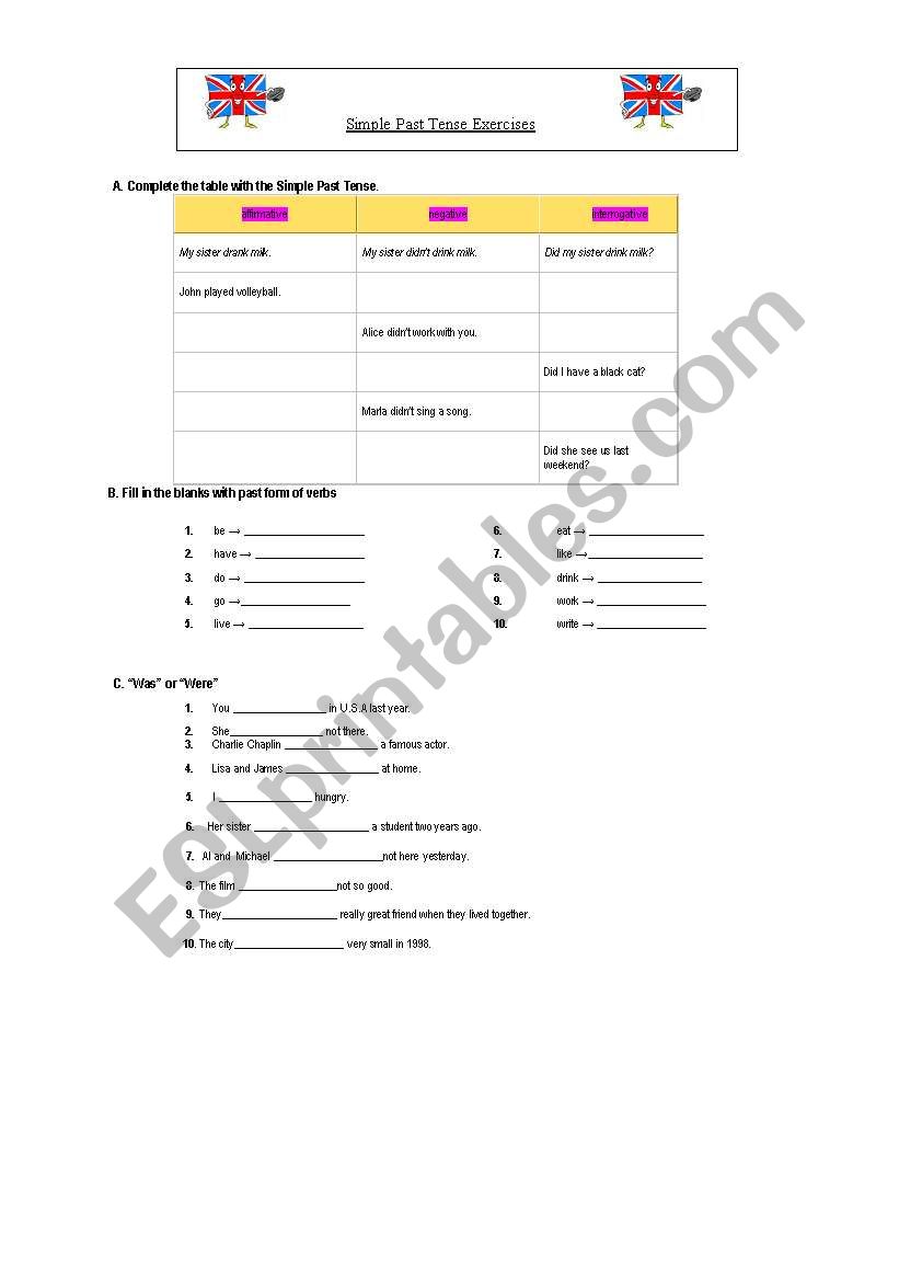 past tense worksheet worksheet