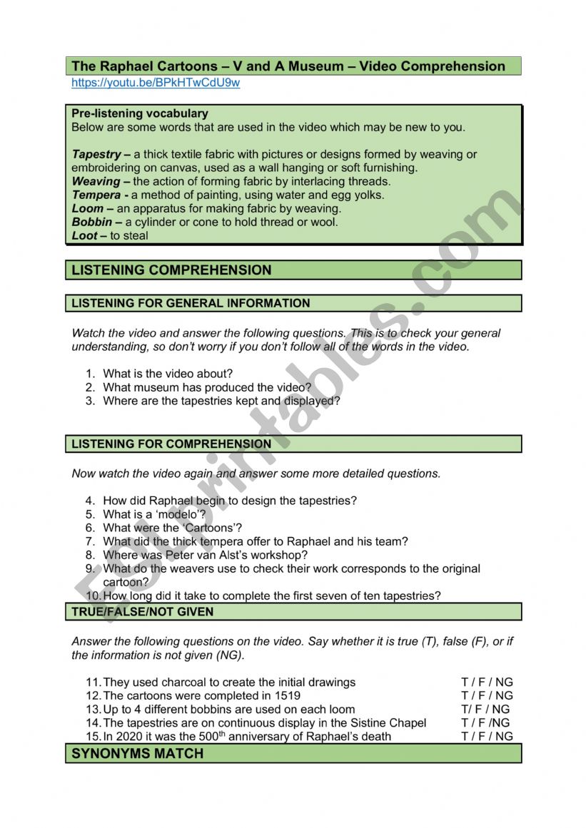 The Raphael Cartoons worksheet