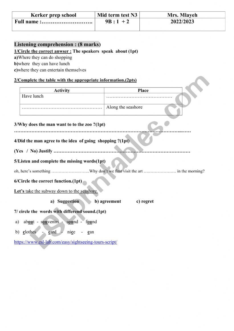 9 mid term test 3 mai 2023 worksheet