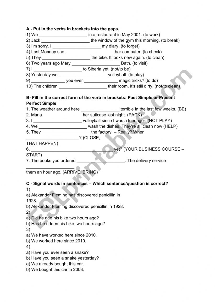 Présent perfect vs. Simple past - ESL worksheet by Samantovsky