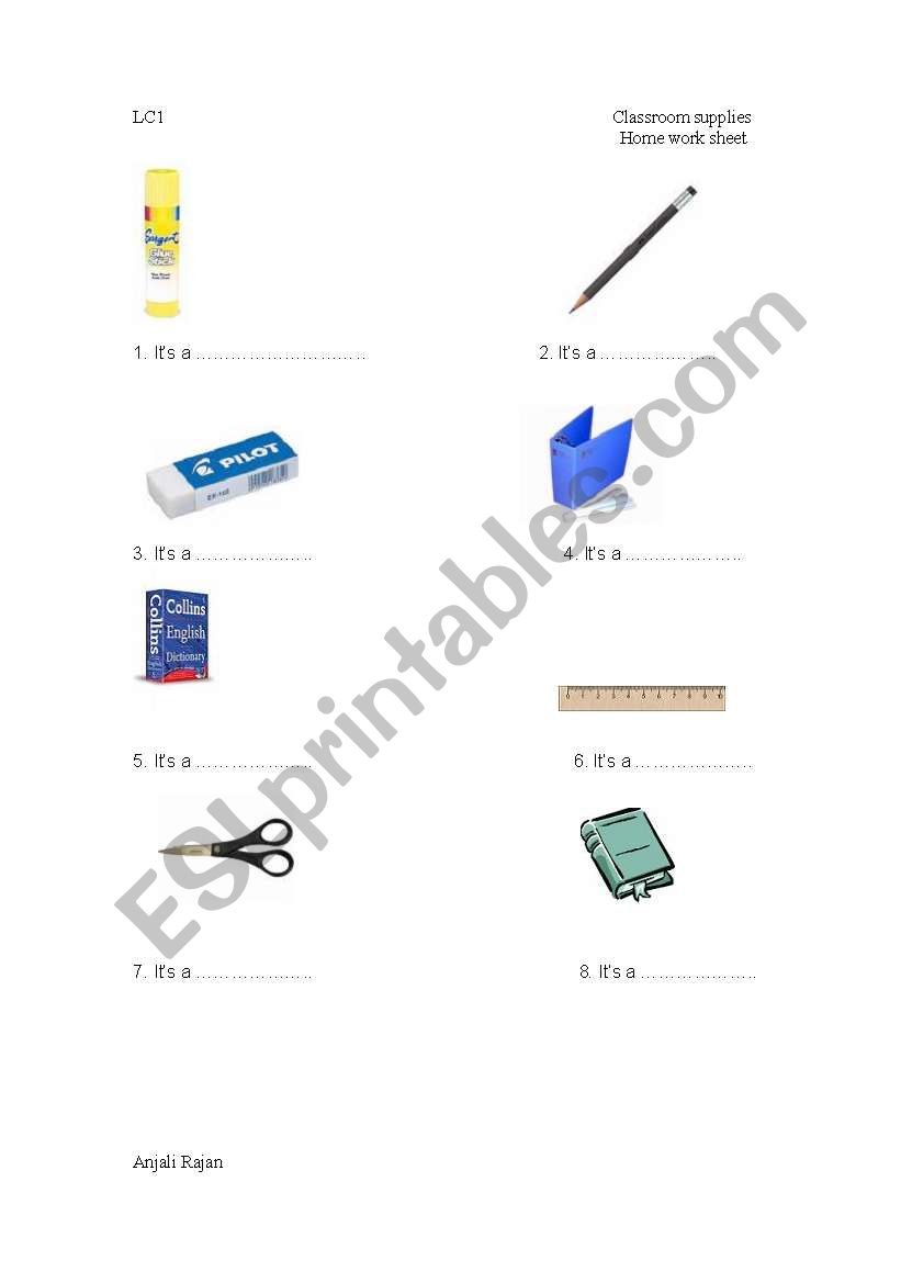 Classroom supplies worksheet