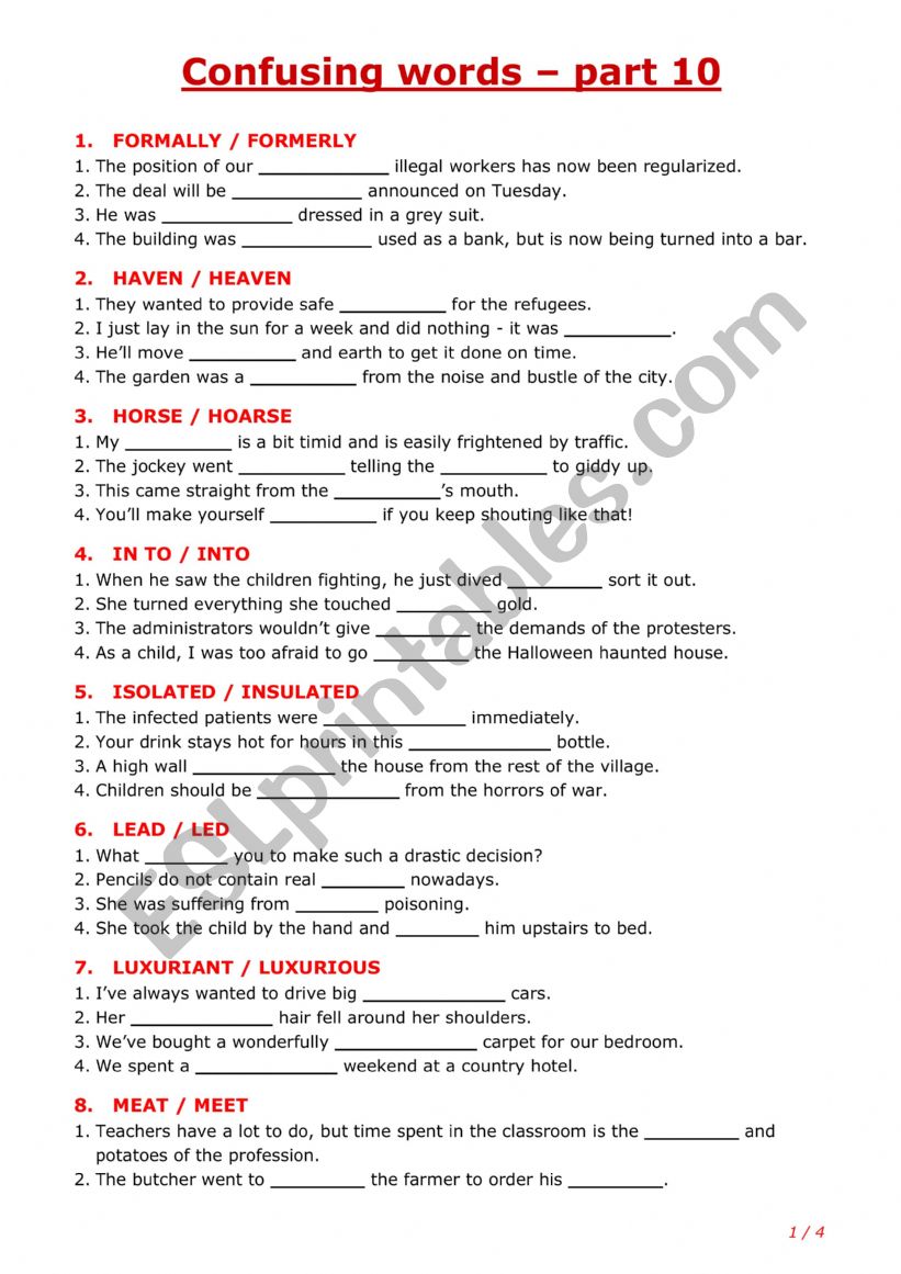 Confusing words - part 10 worksheet