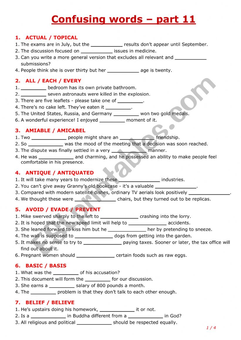 Confusing words - part 11 worksheet