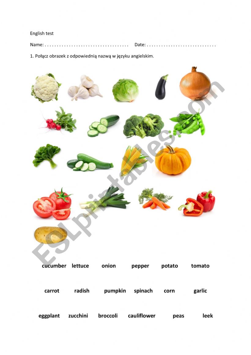 Primary school test - vegetables