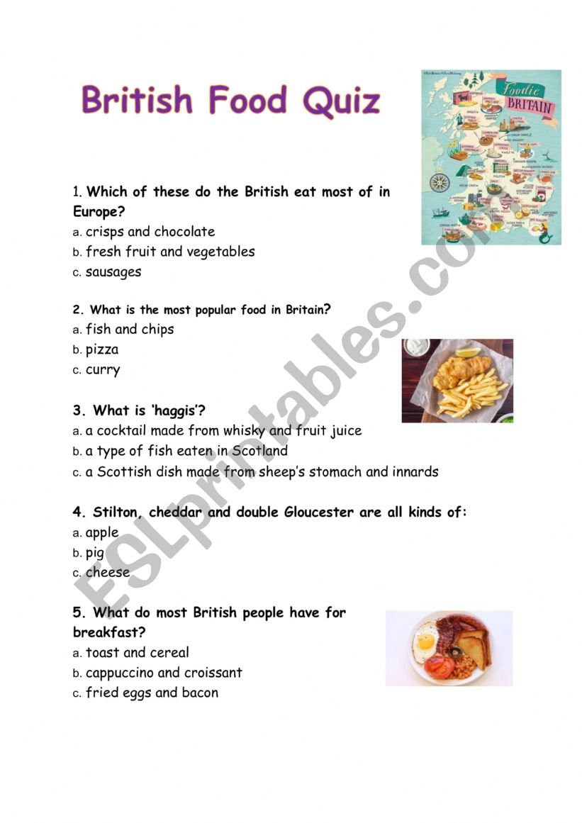 British Food Quiz worksheet