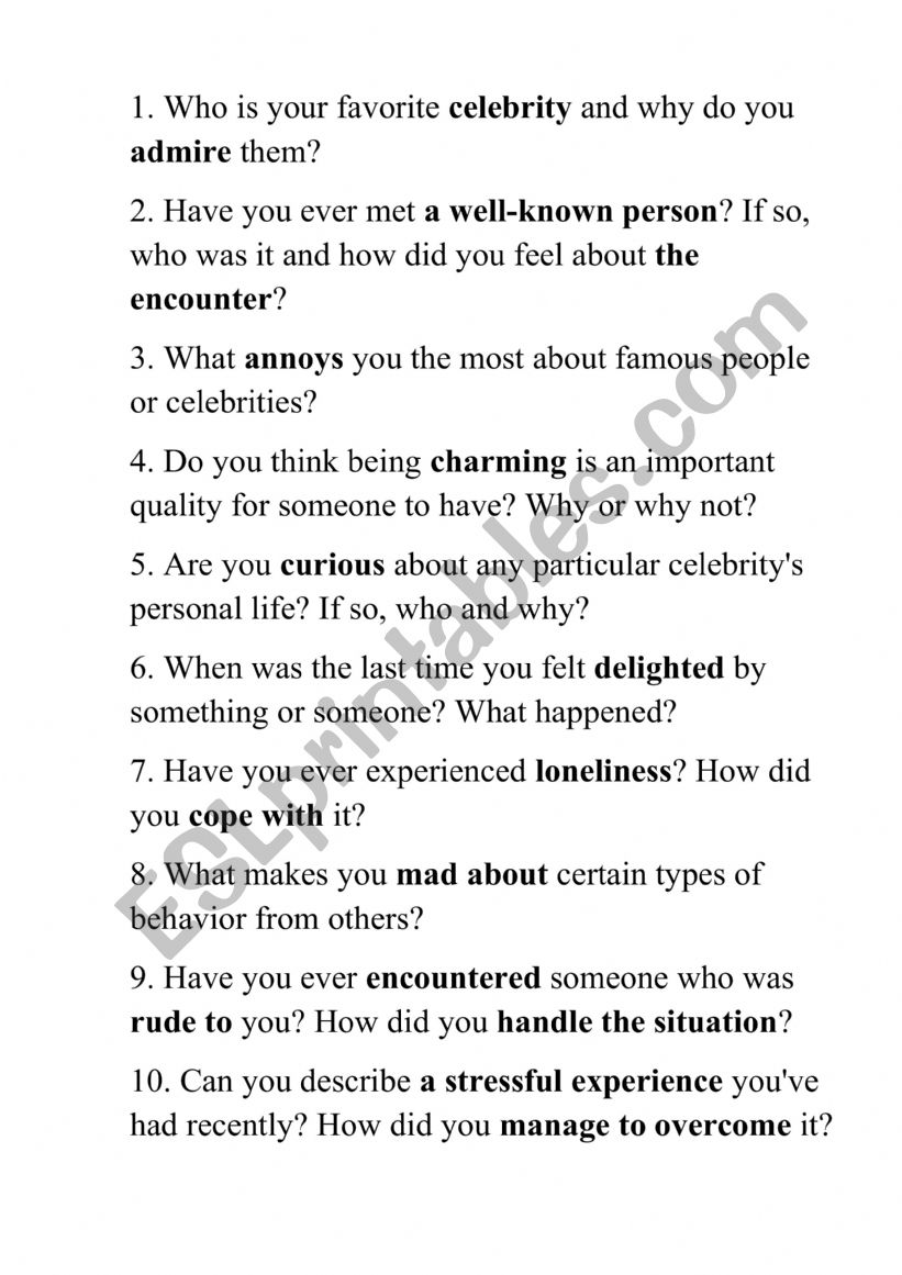 Feelings and qualities worksheet