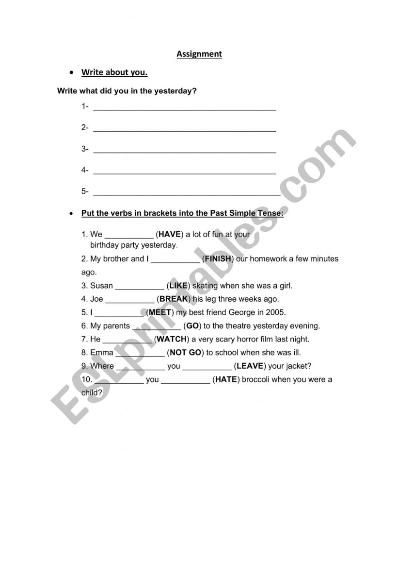 Simple past worksheet