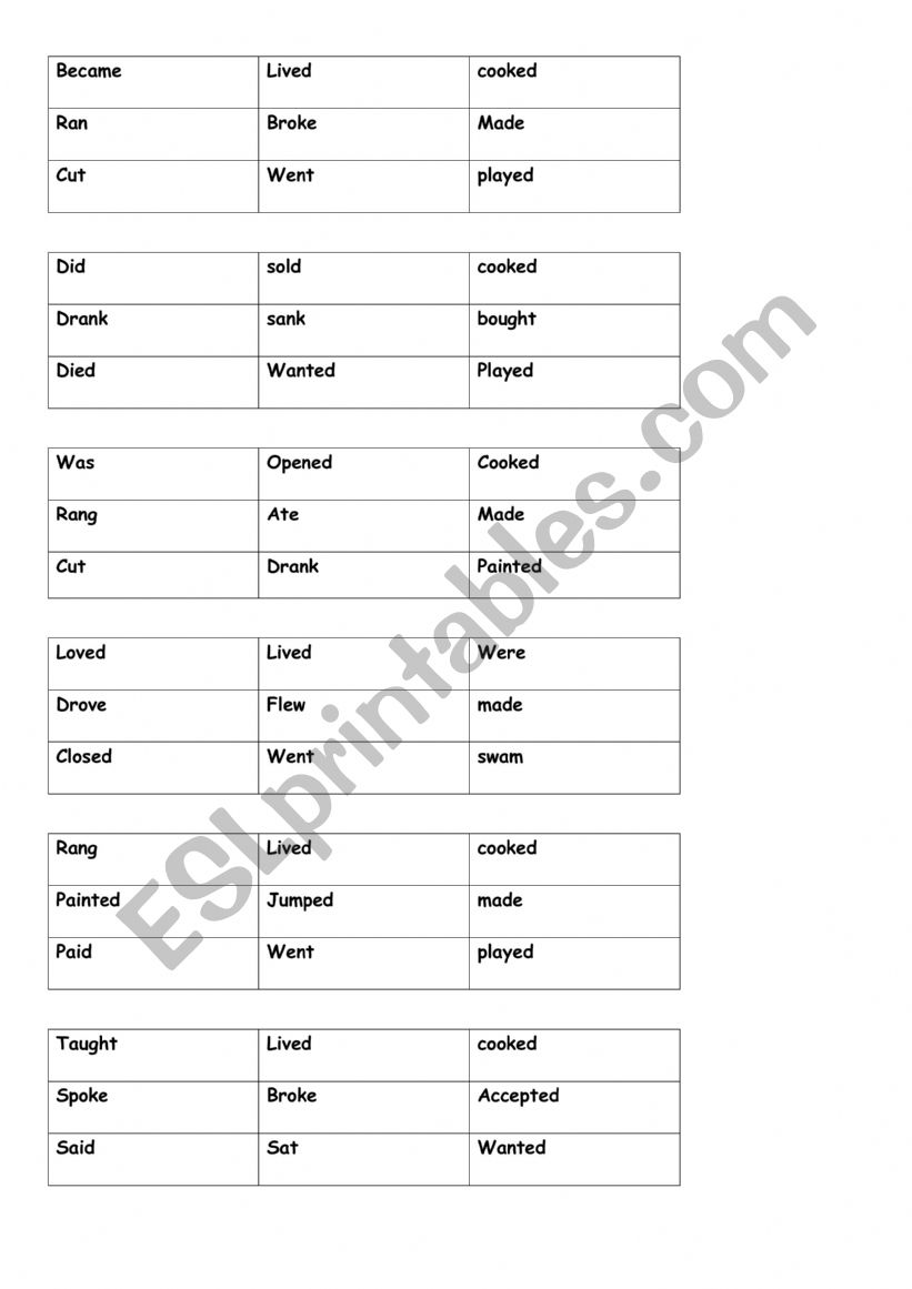 game: bingo worksheet