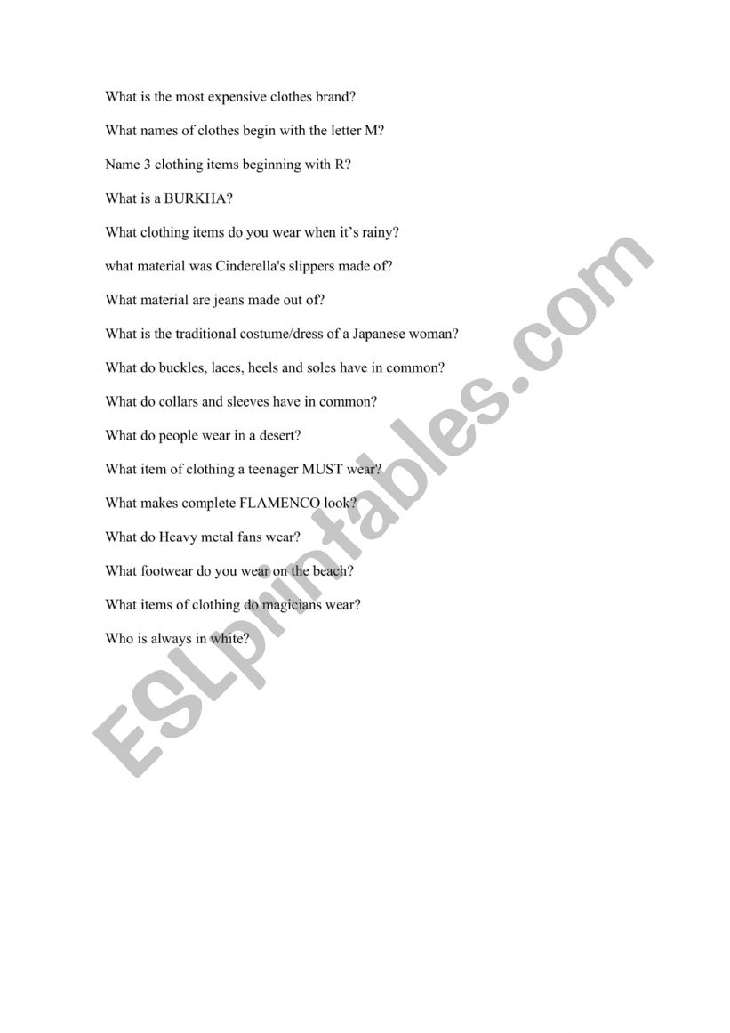Clothes quiz worksheet