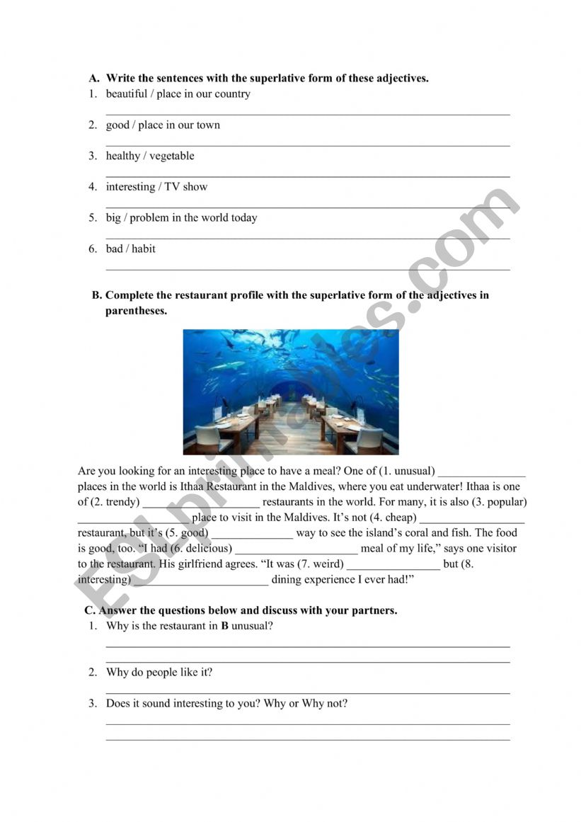 SUPERLATIVE EXERCISE worksheet