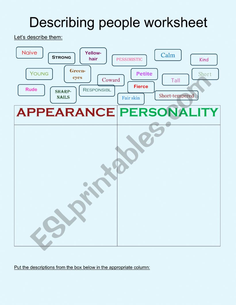 Describing people worksheet