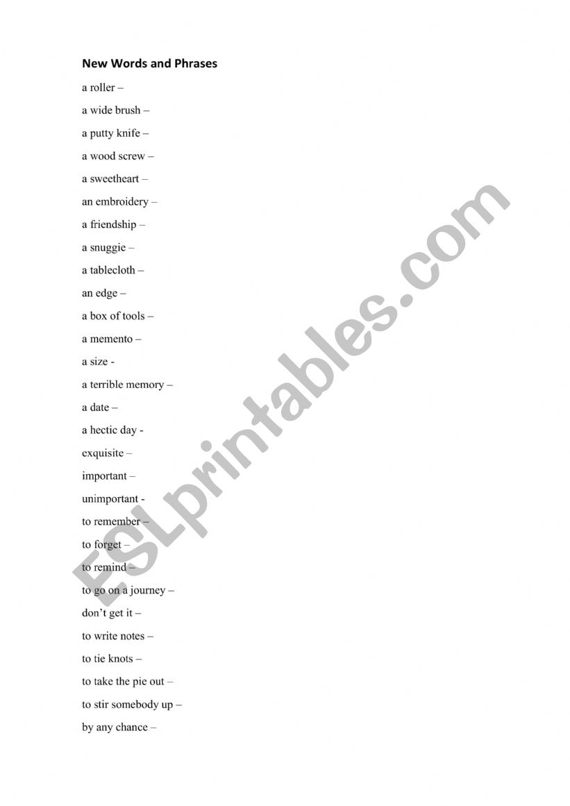 Memento worksheet
