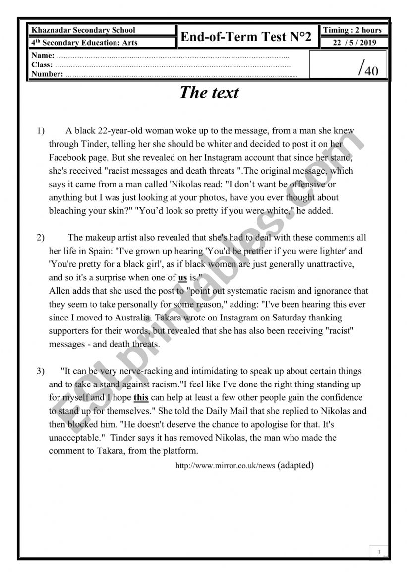 Mock bac arts 2019 worksheet