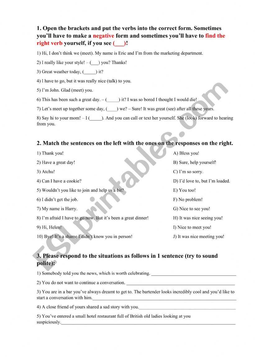 Small Talk worksheet