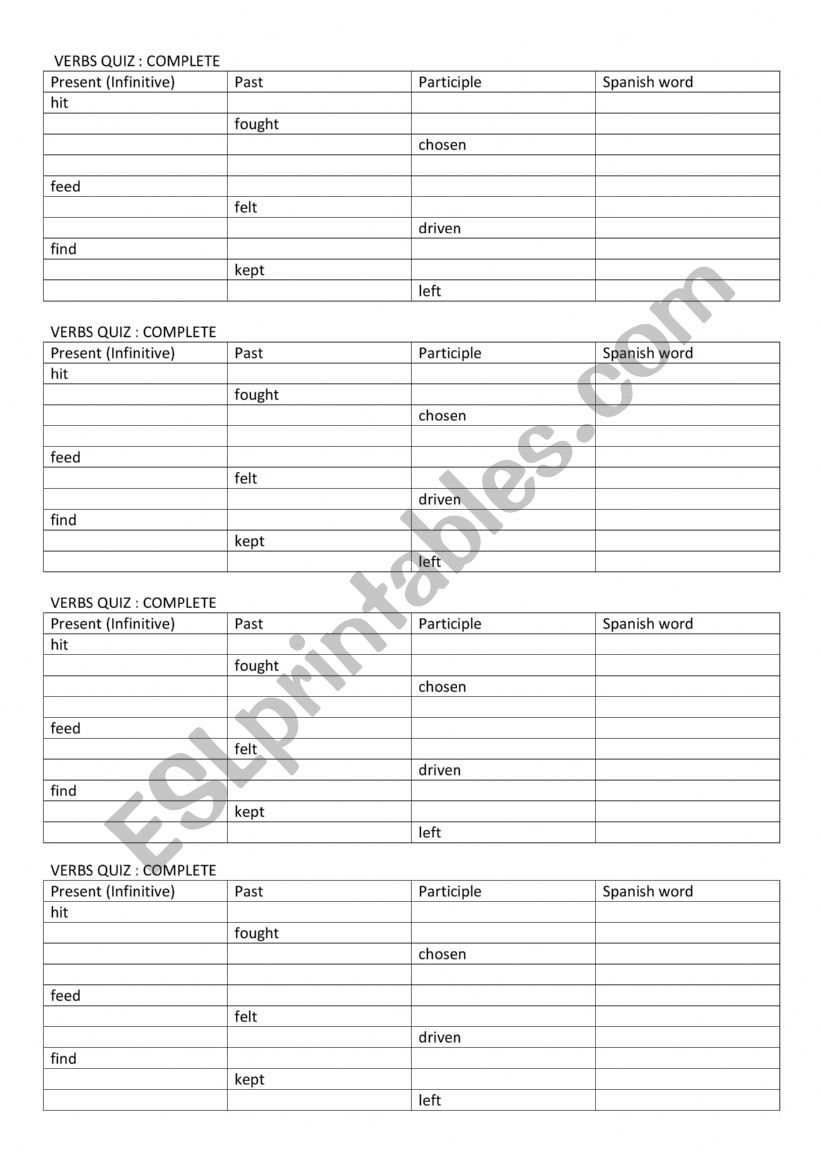 VERBS QUIZ  worksheet
