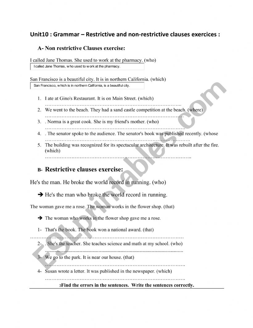 restrivtive and non restrictive clauses